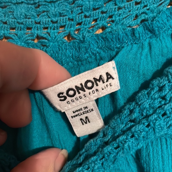 •SONOMA•TURQUOISE SQUARE CROCHET LIGHTWEIGHT FLOWY BODICE BLOUSE SIZE MEDIUM - Picture 6 of 8